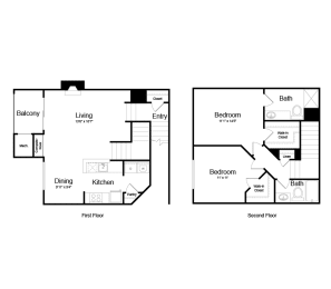 2 beds, 2 baths, 1,286 sqft, $2,496