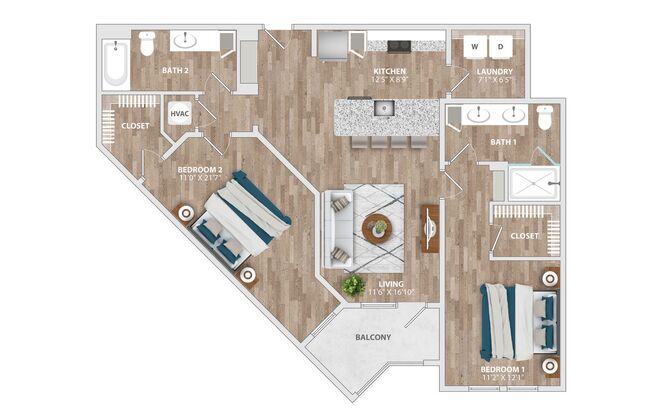 2 beds, 2 baths, 1,113 sqft, $1,389, Unit 1-419