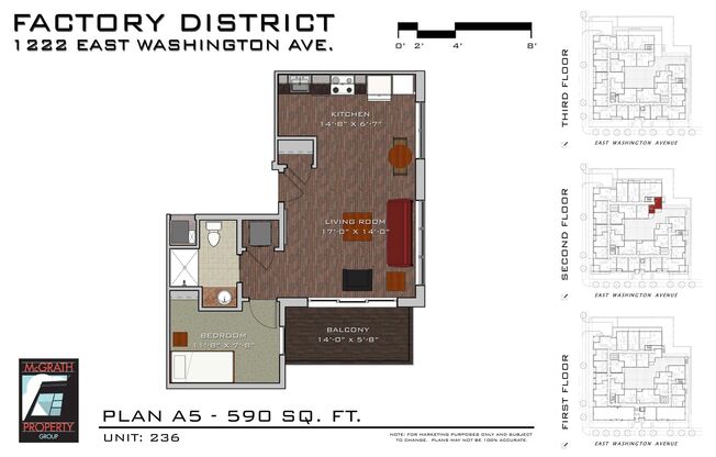 1 bed, 1 bath, 590 sqft, $1,650, Unit 236