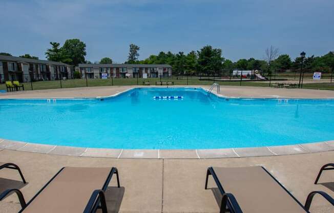 Sparkling pool with sundeck at Pickwick Farms Apartments in Indianapolis, 46260