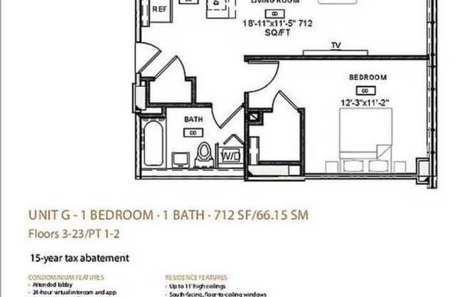 1 bed, 1 bath, 712 sqft, $4,350, Unit 17G