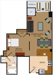 Studio, 1 bath, 613 sqft, $2,295
