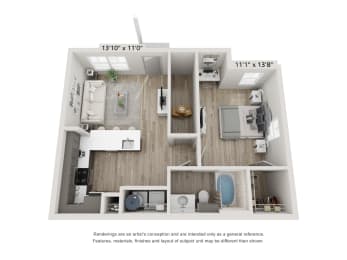 1 bed, 1 bath, 665 sqft, $1,011