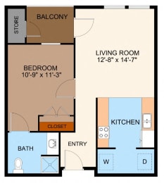 1 bed, 1 bath, 644 sqft, $1,242