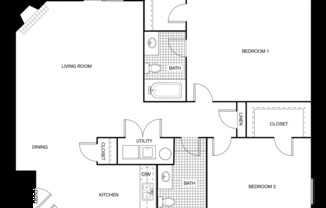 2 beds, 2 baths, 1,070 sqft, $1,224