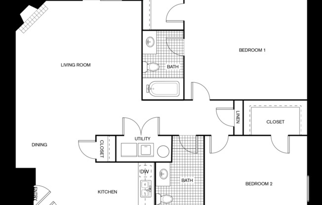 2 beds, 2 baths, 1,070 sqft, $1,224