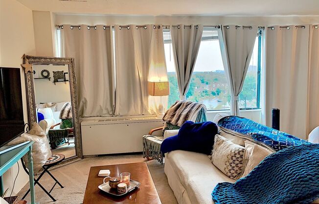 Great Location, Sunny 8th Floor Studio with Panoramic View, Pool,Gym
