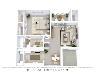 1 bed, 1 bath, 602 sqft, $955