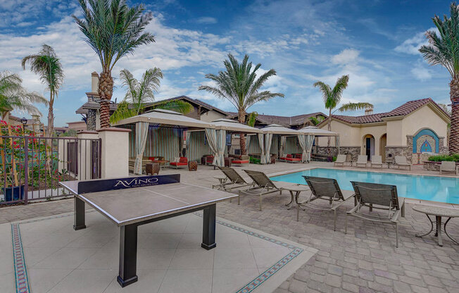 Outdoor Table Tennis Pool Area at Avino in San Diego