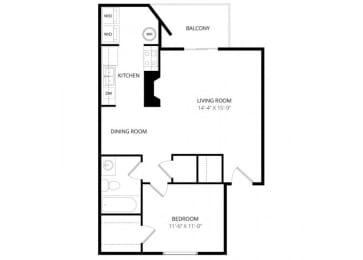 1 bed, 1 bath, 694 sqft, $1,380