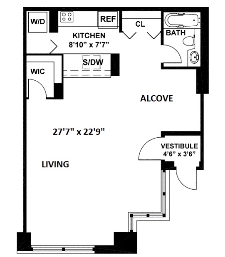 Studio, 1 bath, 635 sqft, $3,975, Unit TH1C