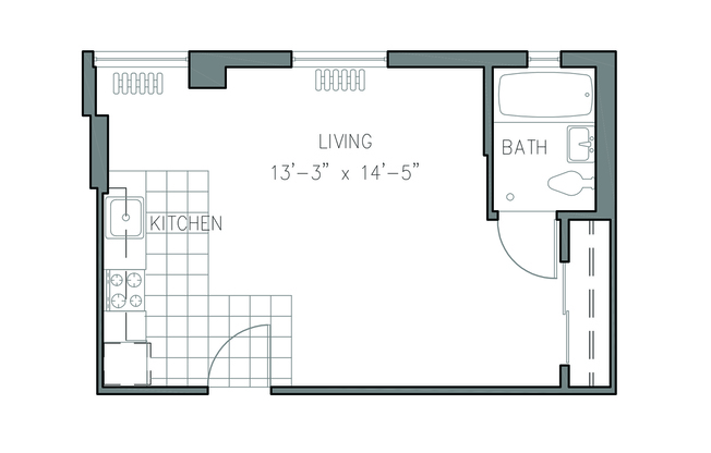 Studio, 1 bath, 370 sqft, $1,150, Unit 102