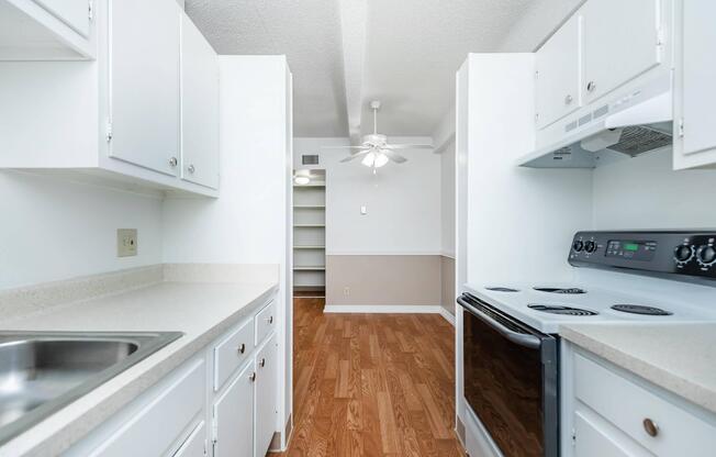 kitchen with white cabinets