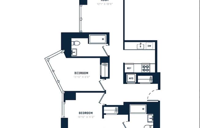 2 beds, 2 baths, 1,049 sqft, $7,573, Unit PHC