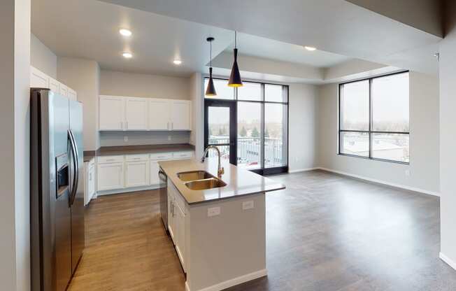 Kitchen And Living at First Street Lofts in Downtown Bismarck, Bismarck, ND