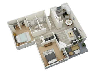 2 beds, 2 baths, 870 sqft, $1,299