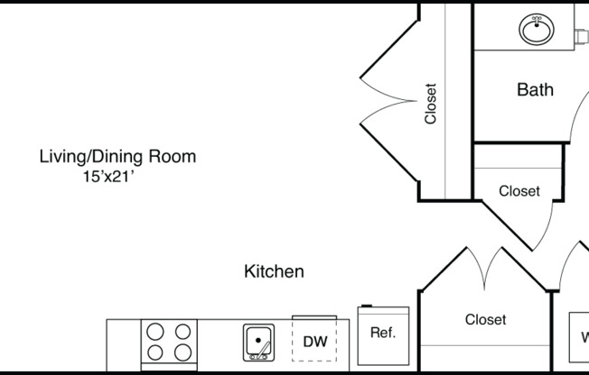 Studio, 1 bath, 557 sqft, $2,425, Unit 190