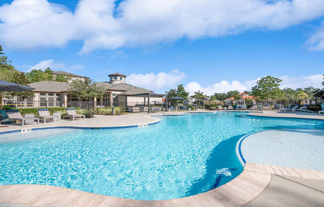 resort-inspired swimming pool at Berkshire Jones Forest apartments