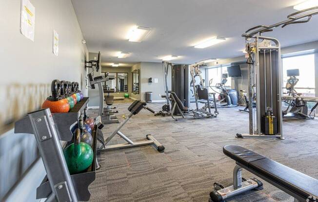 Fully-Equipped Fitness Center at Waterside at RiverPark Place; Downtown Louisville, KY Apartments