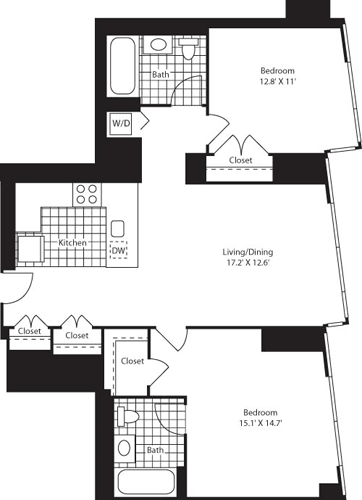 2 beds, 2 baths, 1,038 sqft, $5,343, Unit 4405