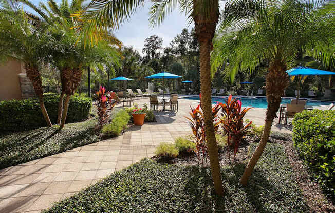 Outdoor saltwater pool with sundeck and grills