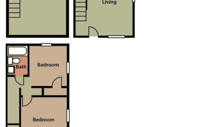 Three Bedroom One Bath Townhome Finished Basement: Beds - 2: Baths - 1: SqFt Range - 720 to 720