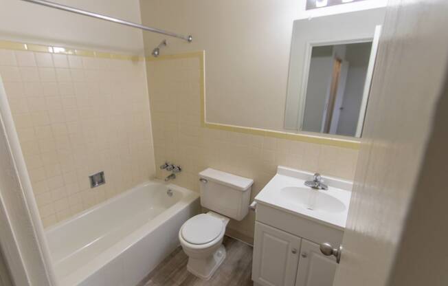 This is a photo of the bathroom in the 545 square foot 1 bedroom, 1 bath apartment at Lisa Ridge Apartments in the Westwood neighborhood of Cincinnati, Ohio.