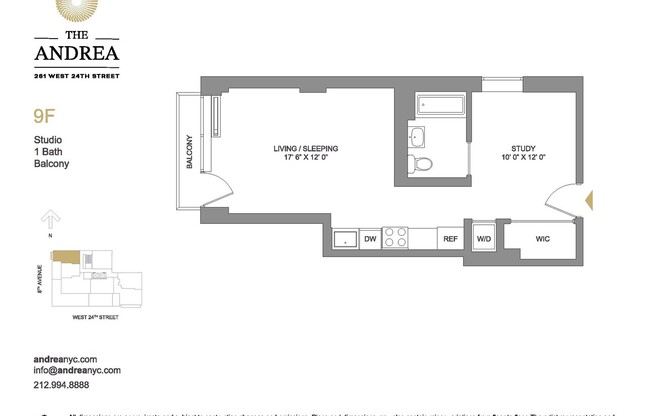 Studio, 1 bath, $6,310, Unit 9F