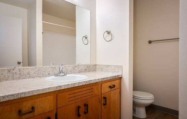 an empty bathroom with a sink and a toilet