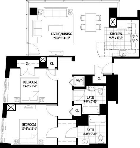 2 beds, 2 baths, 1,185 sqft, $4,985, Unit 803