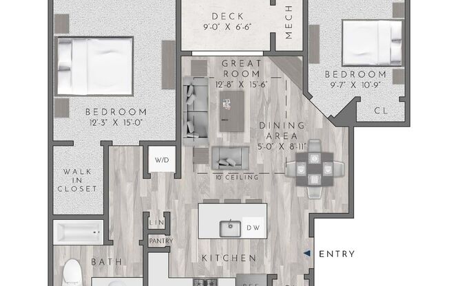 2 beds, 1 bath, 969 sqft, $2,765