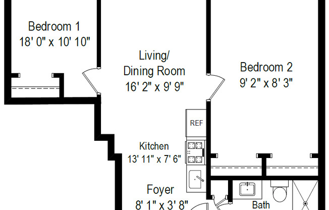 2 beds, 1 bath, 619 sqft, $2,295