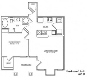 1 bed, 1 bath, 865 sqft, $1,090