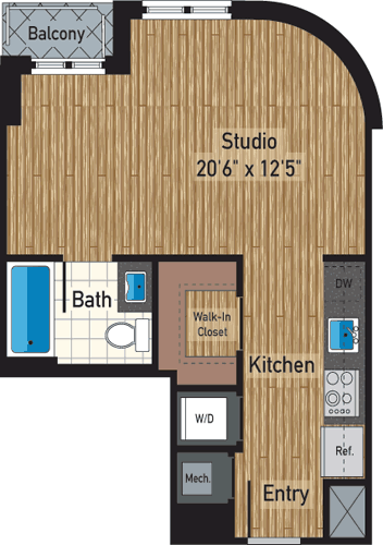 Studio, 1 bath, 502 sqft, $2,333, Unit 1014