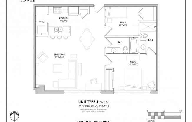 2 beds, 2 baths, 978 sqft, $2,190, Unit Unit 1001