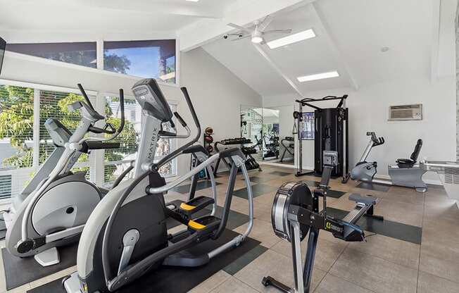 Community Fitness Center with Equipment at Colonnade at Fletcher Hills Apartments in El Cajon, CA.