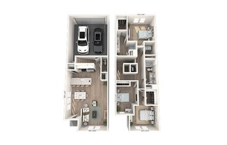 TH-C3: 3-bedroom, 2.5-bathroom townhome layout