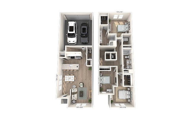 TH-C3: 3-bedroom, 2.5-bathroom townhome layout