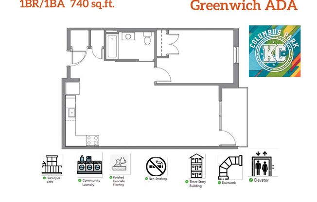 1 bed, 1 bath, 740 sqft, $999, Unit 5-107