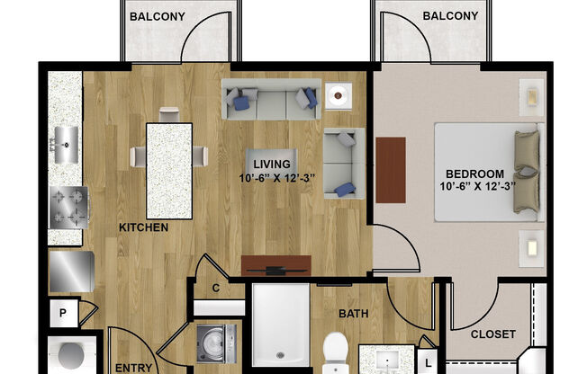 1 bed, 1 bath, 594 sqft, $1,470