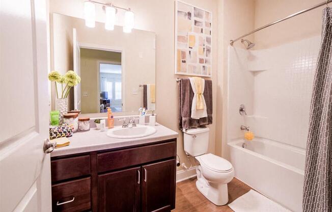 Bathroom With Adequate Storage, at Buckingham Monon Living, Indianapolis, 46220