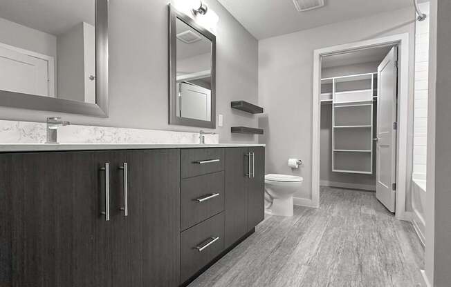 Bathrooms with quartz countertops, garden soaking tubs and California-style* walk-in closets