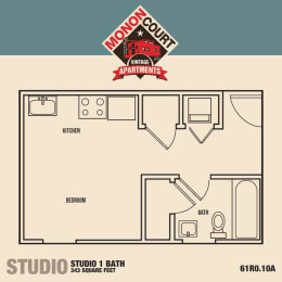 Studio, 1 bath, 561 sqft, $815