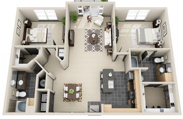 2 beds, 2 baths, 1,355 sqft, $2,244