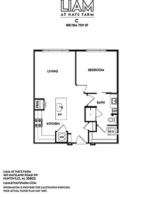1 bed, 1 bath, 709 sqft, $1,279