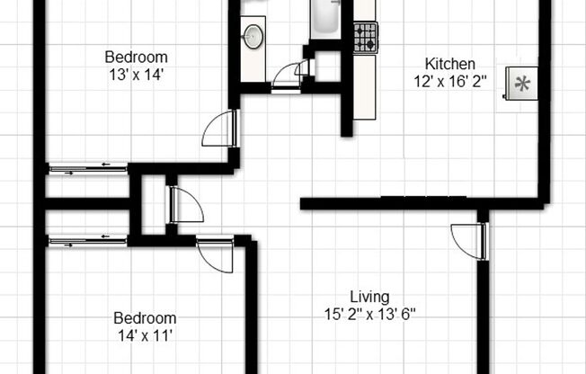 2 beds, 1 bath, 903 sqft, $1,140, Unit H-3