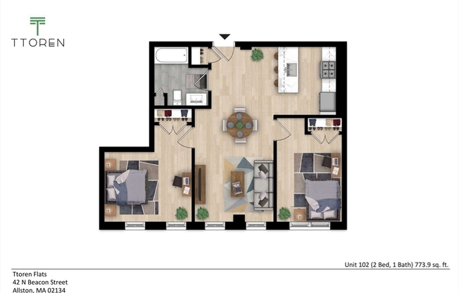 2 beds, 1 bath, 774 sqft, $3,550, Unit 102