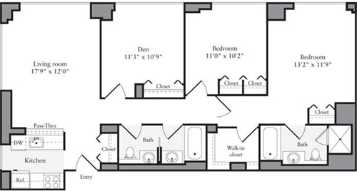3 beds, 2 baths, 1,242 sqft, $9,120, Unit 27A