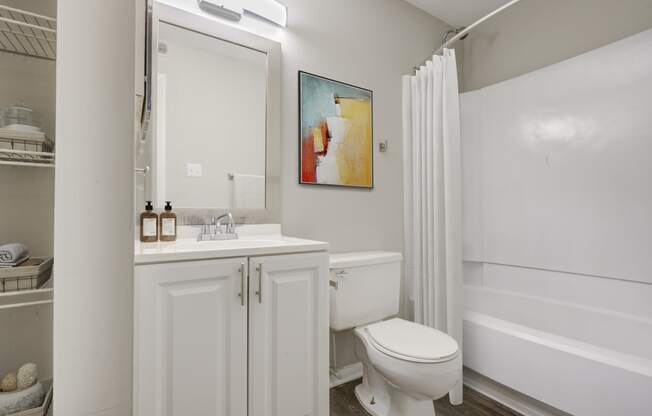 the timbers raleigh nc apartments for rent bathroom with white vanity and large tub shower combination