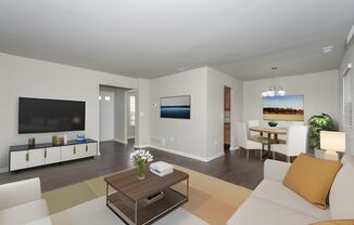 a living room with a couch and a coffee table